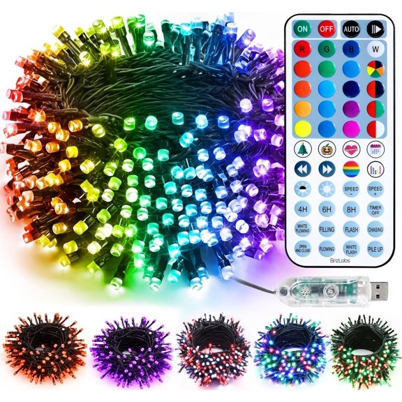 RGB Color Changing String Lights, 33FT 100 LED USB Orange Purple Halloween String Lights with Remote, Dimmable Christmas Light String Mini Christmas Light for Indoor Xmas Halloween Party Tree