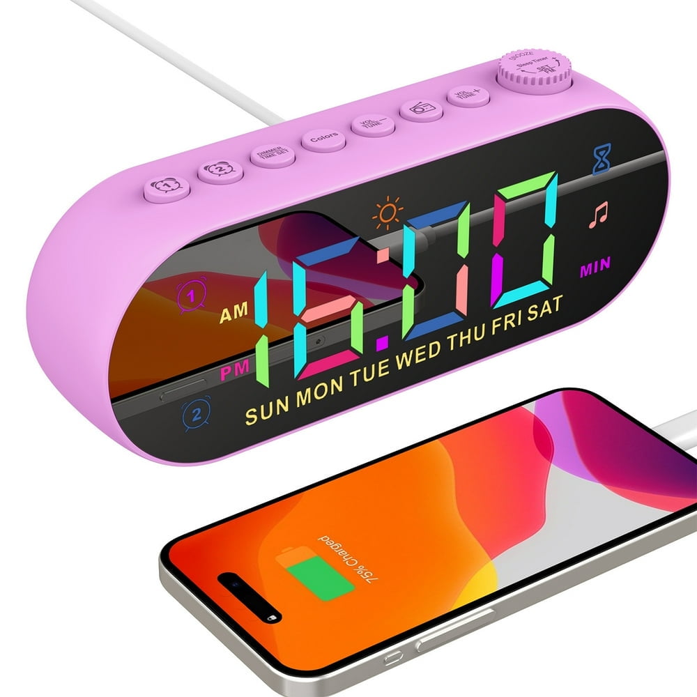 RGB Color Digital Alarm Clock Radio With Mirror Surface Adjustable ...