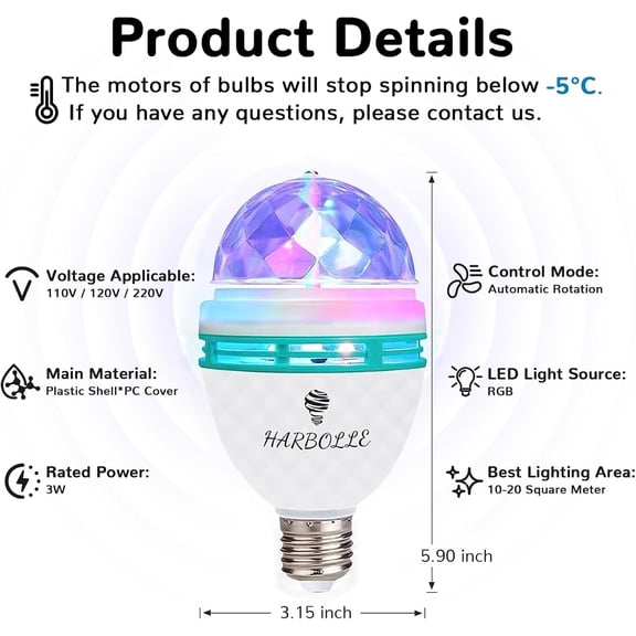 RGB Color Rotating Bulb,E26/E27,LED Party Bulbs Colored Strobe Light Bulb Multi Crystal Stage Lights for Disco, Birthday Party Club Bar for Indoor Parties, Photography (1 Pack)