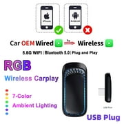 RGB Colorful Carplay Wireless Adapter Smart AI Box Car OEM Wired Carplay To Wireless Carplay USB Dongle MINI Car Play