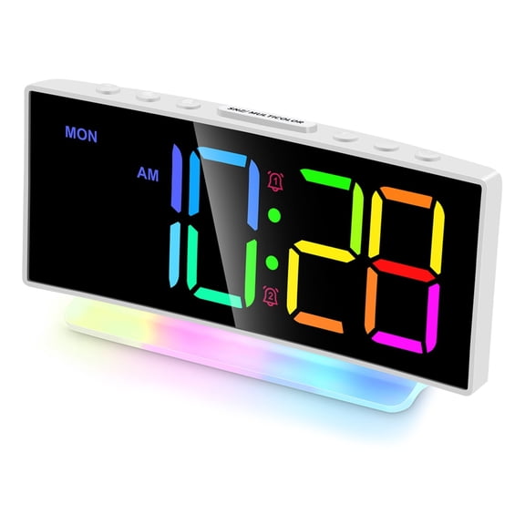 RGB Colorful LED Alarm Clock with Atmosphere Night Light and Output Power Interface to Charge Other Devices. Gift Idea for All