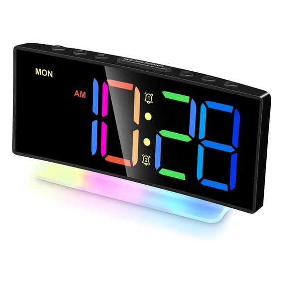 RGB Colorful LED Alarm Clock with Atmosphere Night Light and Output Power Interface to Charge Other Devices. Gift Idea for All