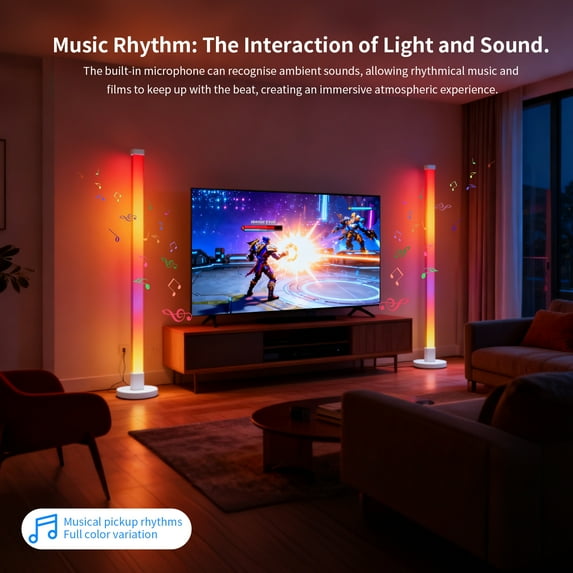 RGB Colourful Dynamic Multi-mode Gaming Smart Ambient Light for Living Room and Bedroom, Tall LED Floor Lamp and Corner Lamp.