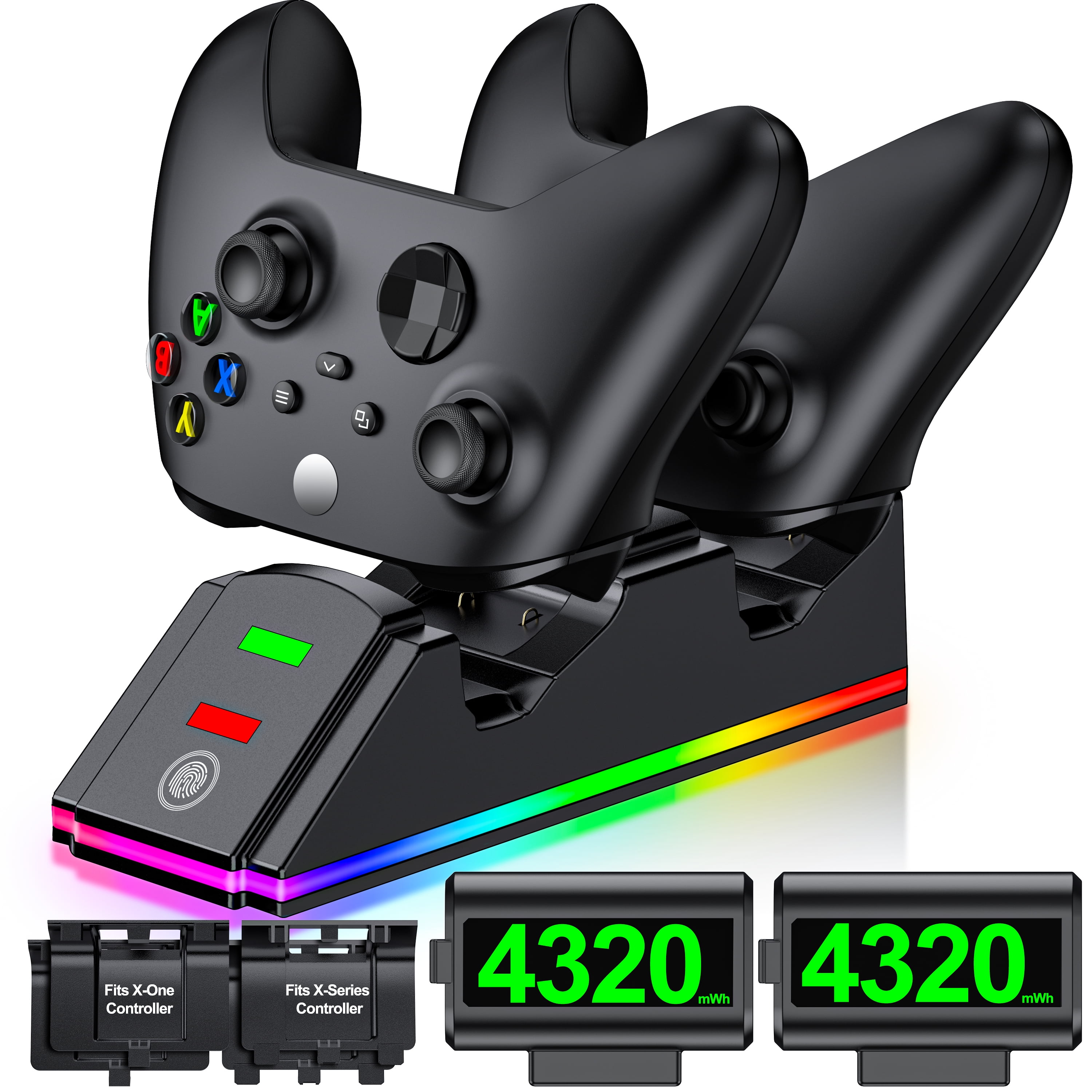 RGB Controller Charger Station with 2x3600mWh Rechargeable Battery Pack ...