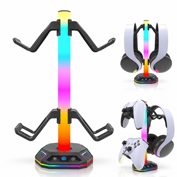 ChrumpTon RGB Controller Holder,Gaming Headset and Controller Stand with 2 USB Ports & 10 Light Modes,Headphone and Gamepad Holder,Suitable for Most Headsets,Ideal Gamer Gift
