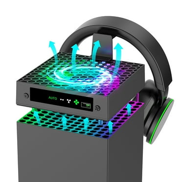 RGB Cooling Fan 3 Levels Adjustable Speed Top Cooler Fan with Headset Holders Temperature-Controlled Cooling Fan System USB Port for Xbox Series X Console