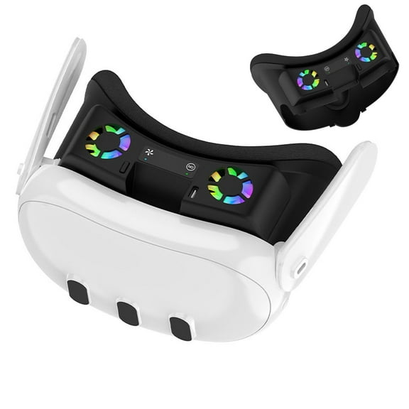 RGB Cooling Fan for Meta Quest 3 VR Headset Accessories, Soft Breathable Face Cover Cushion Pad Bracket Fan Cooler Air Circulation Light-Proof Nose Pad Replacement Black