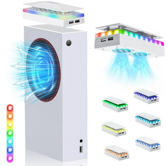 RGB Cooling Fan for Xbox Series S, Cooling System with 3 Speed Level Adjustable, 7 Modes RGB Light Strip, Dust Filter, Low Noise and 2 USB Port, Cooler Fan for Xbox Series S Console(Black)