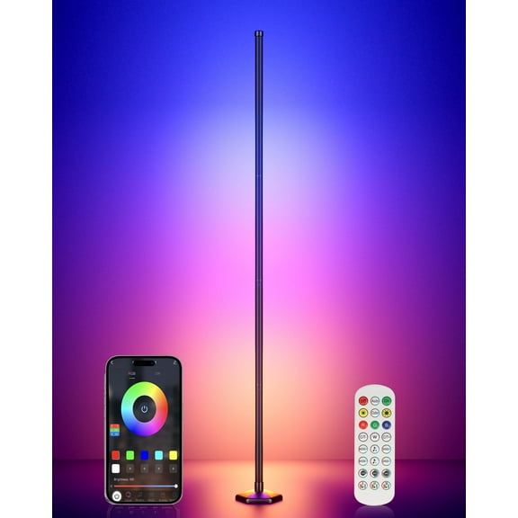RGB Corner Floor Lamp, 65" Color Changing LED Corner Lamp with APP Control, Modern Standing Lamp with Music Sync and 16 Million DIY Colors, Heavy Base for Bedroom Living Room Gaming Room