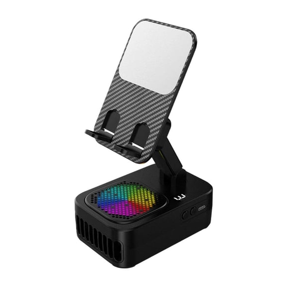 RGB Desktop Stand Fan - 3-in-1 Phone Holder with Cooling Fan, RGB Light Effects, 10000 RPM High Speed, 3 Speeds & 360 Rotation, Foldable Portable Cooling Fans for Office, Bedroom, Dorm