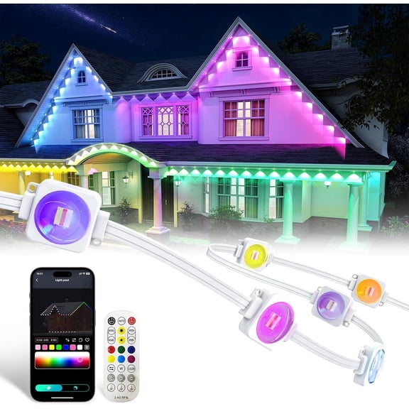 100ft Permanent Outdoor Residential Lights, P67 Waterproof RGB+IC Intelligent Outdoor Halloween Christmas Decorative Lights, App/Remote Control