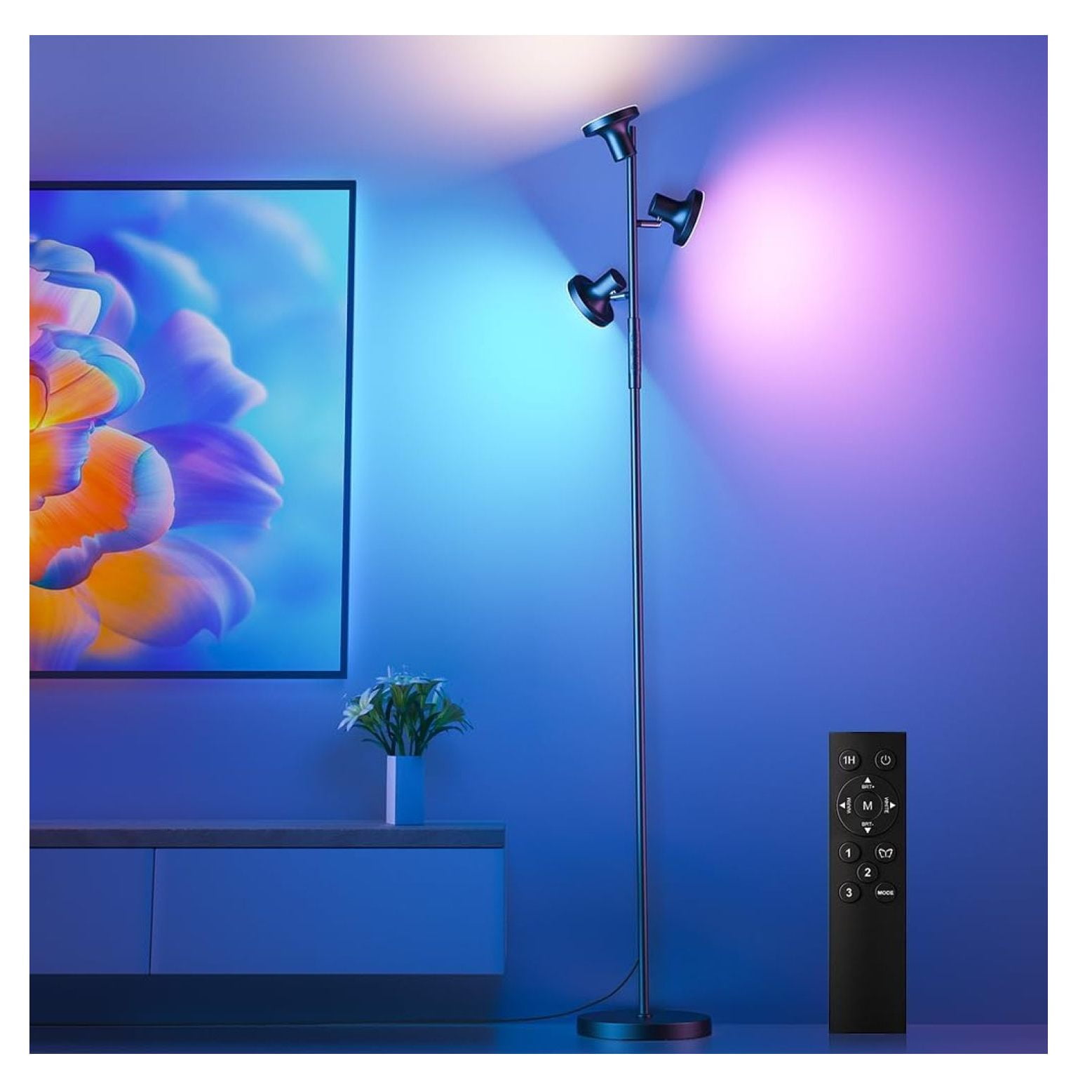 RGB Floor Lamp, 36W Bright LED Standing Lamp with 3 Swivel Lights