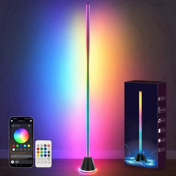 Corner Floor Lamp, LED Floor Lamp with Bluetooth Speaker Supports App and Remote Control, Music-Sync Color Changing for Bedrooms, Living Rooms, Game Rooms, TV Areas