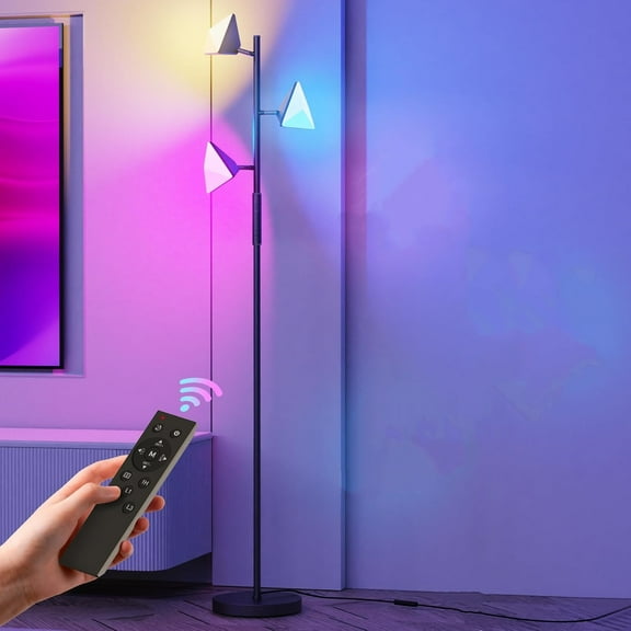 RGB Floor Lamp for Living Room, 36W LED Standing Lamp with 3 Lights, Dimmable Smart Lamp with Remote & Touch Control, Colors Changing& DIY Mode, Modern Tree Tall Lamp