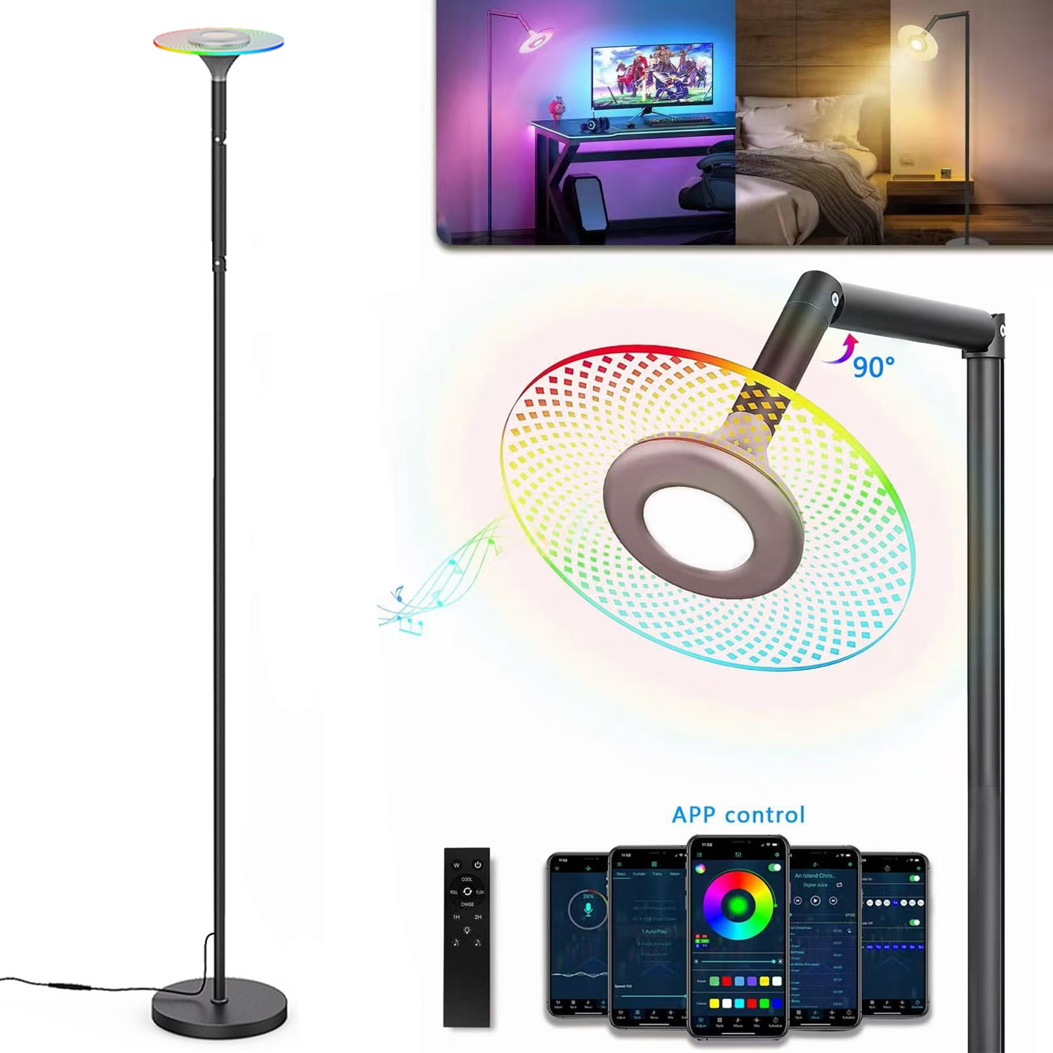 RGB Floor Lamp for Living Room, Smart Floor Lamp with App Remote Control, 16 Million Colors Dimmable Standing Lamp, Color Changing LED Corner Light for Bedroom, Office, Reading, Gaming