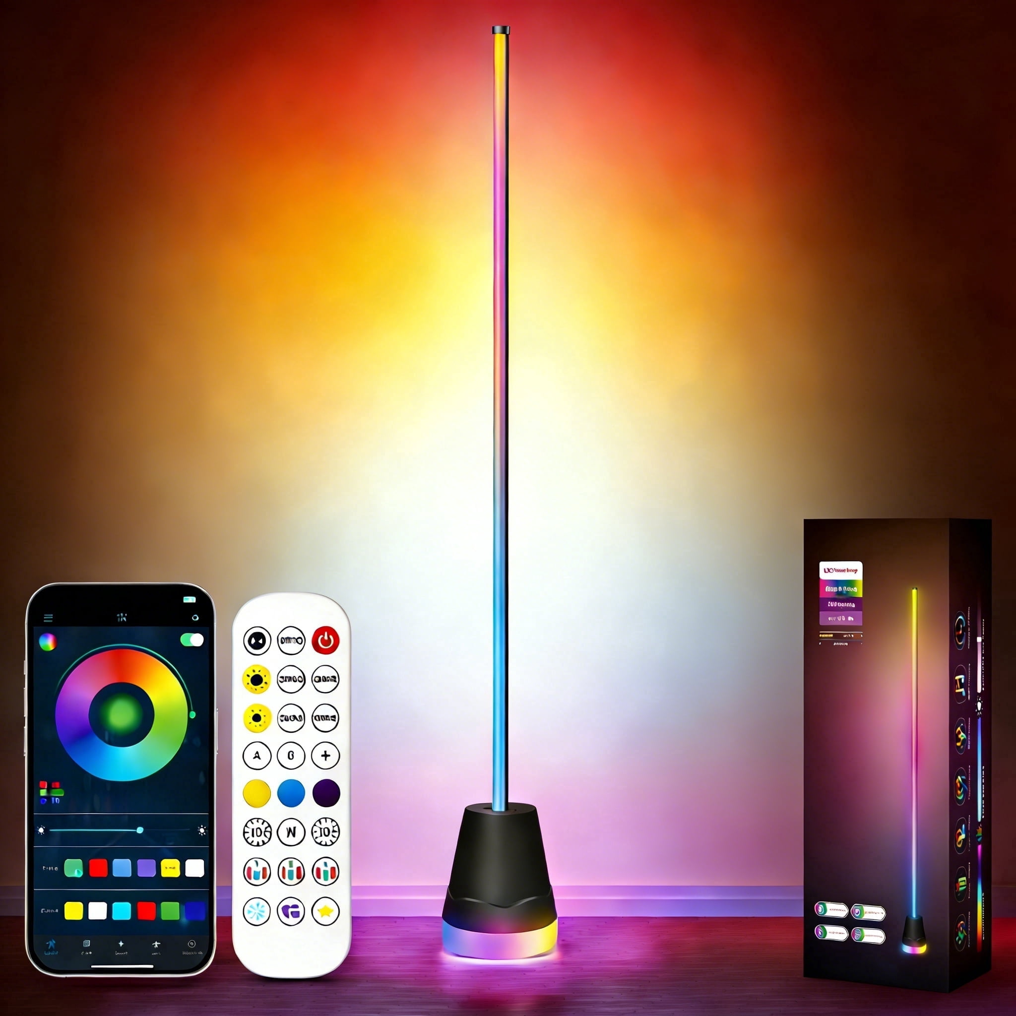 RGB Floor Lamp,Smart RGB Corner Floor Lamp,81 LEDs Bright Standing Lamps for Living Room with APP and Remote,Modern Floor Lamp with Music Sync and 16 Million Colors, Ambient Lighting for Bedroom