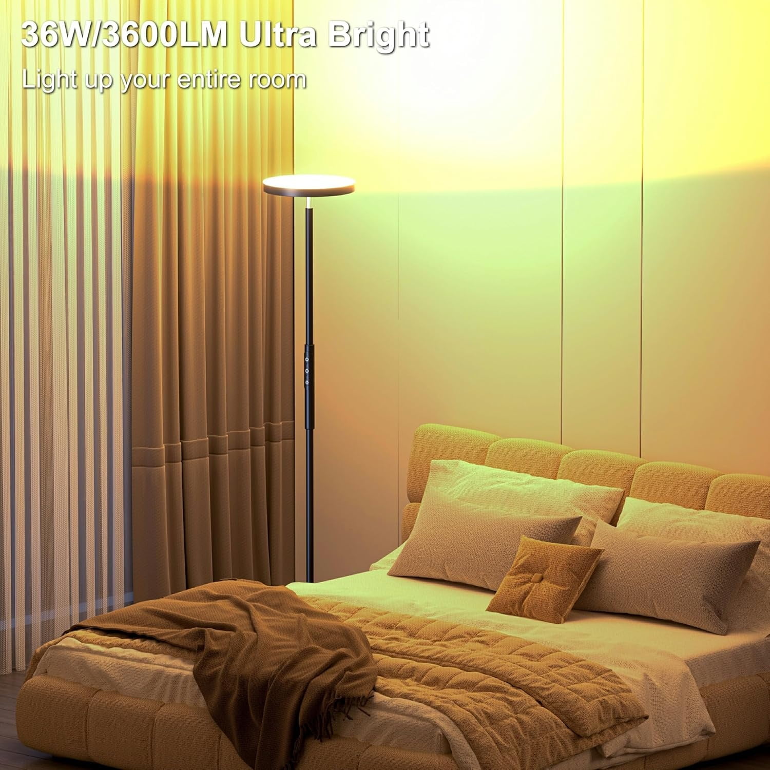 RGB Floor Lamps for Living Room, 3600LM 36W Bright LED Standing Lamp with Remote, Modern Color Changing Tall Lamp with Stepless Dimming, 69" Corner Floor Lamp for Bedroom, Office