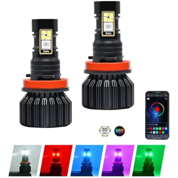 RGB Fog Light Bulb,H11/H8/H9 Multi- Bluetooth APP Control High Bright SMD 3000LM Driving DRL Fog Lights Bulbs$$Electronics Accessories