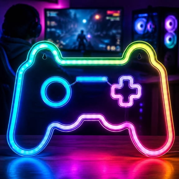 RGB Gamepad Shaped LED Neon Sign, Color Changing Gaming Light | 20+ Dynamic Modes, USB Powered, Perfect for Game Room, Boys Room, Ideal Gamer Gifts for Teens & Men
