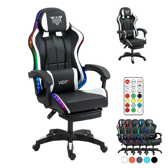 RGB Gaming Chair with LED Lights & Massage Lumbar Support - Racing Style Ergonomic Computer Chair for Adults, Reclining Gamer Chair with Footrest, 350LB Capacity