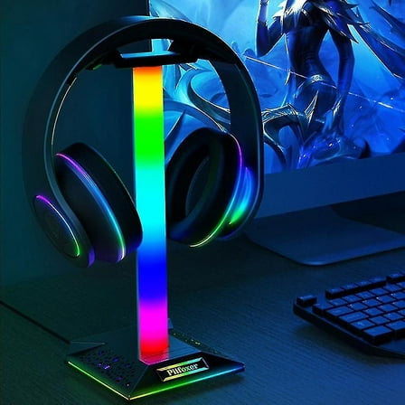 RGB Gaming Headphone Stand Dual USB Ports Touch Control Light Strip Desktop Gaming Headset Holder