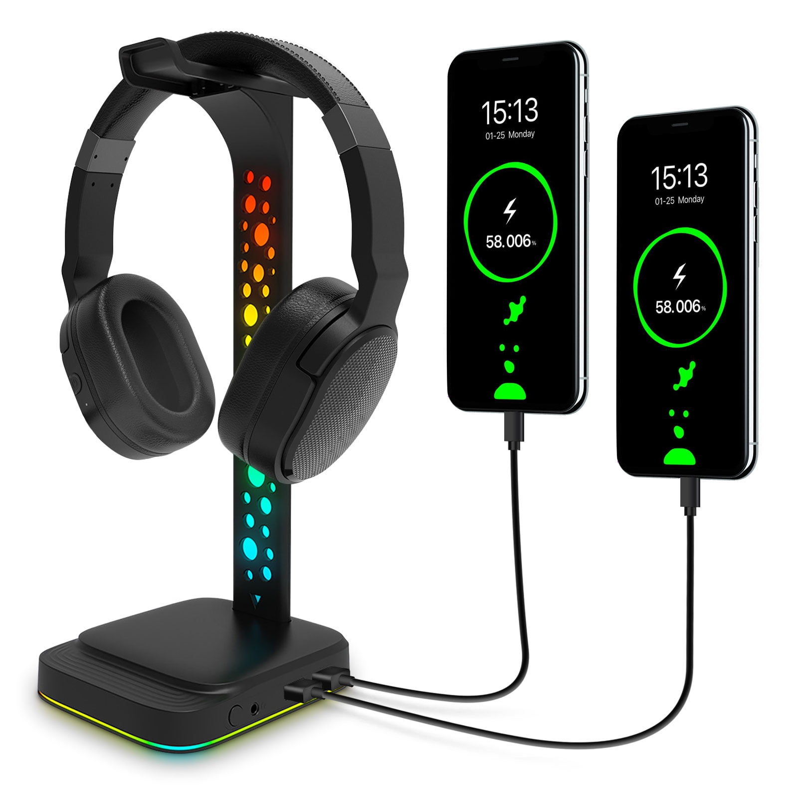 TEEDOR Headphone Stand, RGB Gaming Headset Holder with 2 USB Charger Ports  & 10 Lighting Modes for Desktop PC Game Earphone Accessories