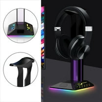RGB Gaming Headset Stand with 2 USB Ports, Game Headphone Mount, Earphone Holder Hanger, Non-Slip Pad, for Gaming Stations, Fancy Desk Gamer Accessories