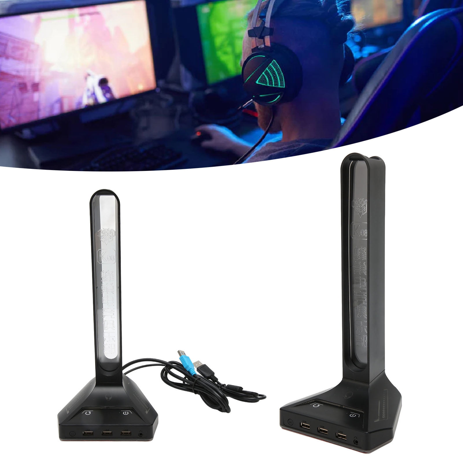 RGB Gaming Headset Stand, Plug And Play 3 Levels ABS Reliable Headphone