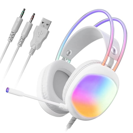 MARVO HG8959 Rgb Gaming Headset - Wired USB + 3.5mm Dual Plug, 50mm Drivers, External Microphone with Blue Light, Dual Headband PU Ear Cushions, Compatible with PS5/PS4/PC