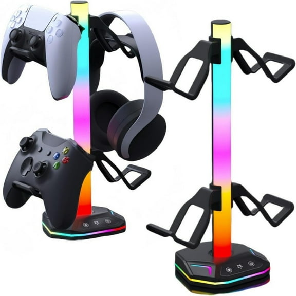 RGB Gaming Headset and Controller Stand with 3 USB Ports Universal Desk Lamp and Storage for PS4/PS5/Xbox Headsets and Gamepads