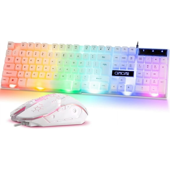 RGB Gaming Keyboard and Mouse Combo,USB Wired Light Up Keyboard, Rainbow LED Lit Backlight Keyboard Mouse Set for Computer Windows PC PS4 Xbox Laptop iMac Resberry Pi