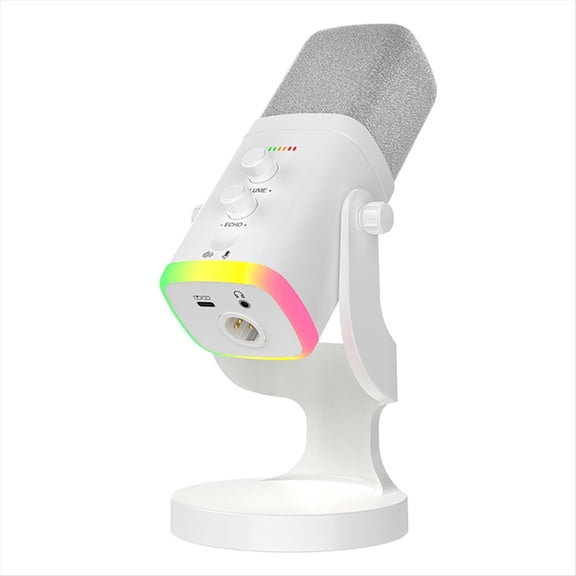 RGB Gaming MIC USB/XLR Dynamic Microphone with Noise Reduction,Mute,Headphone Jack for Gamer Streaming Podcast White,1 * Microphone 1 * data cable,White