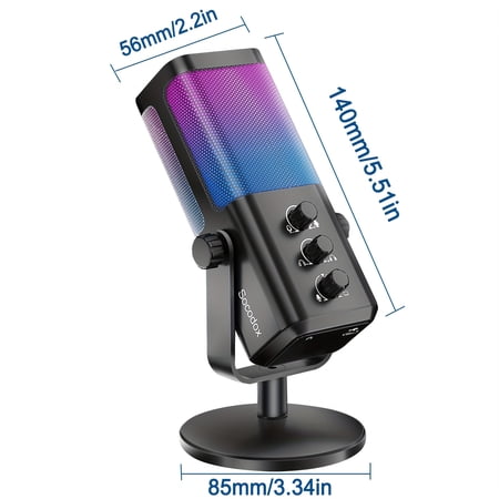 RGB Gaming Microphone with AI Noise Cancellation, USB Type C Studio Condenser Mic for Streaming, Discord, Podcast, PC/PS5/Mac, Game Voice Balance & Monitoring