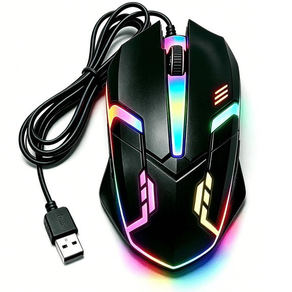 RGB Gaming Mouse, Computer Wired Mouse, Ergonomic, Colorful Lights, Black