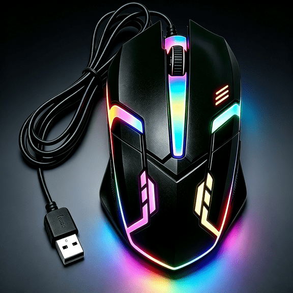 RGB Gaming Mouse, Computer Wired Mouse, Ergonomic, Colorful Lights, Black