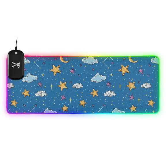 RGB Gaming Mouse Pad 15W Wireless Charging Large Waterproof Desk Mat 13 Light Modes Mousepad 31.5x11.8 Cloud and Star