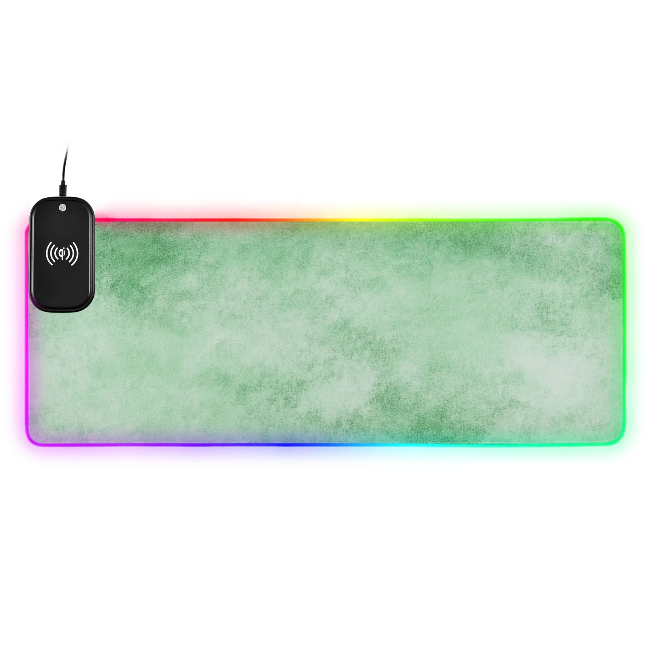 RGB Gaming Mouse Pad 15W Wireless Charging Large Waterproof Desk Mat 13 Light Modes Mousepad 31.5x11.8 Colorful Green Watercolor