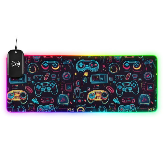 RGB Gaming Mouse Pad 15W Wireless Charging Large Waterproof Desk Mat 13 Light Modes Mousepad 31.5x11.8 Neon Game Controllers