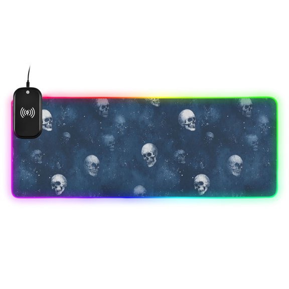 RGB Gaming Mouse Pad 15W Wireless Charging Large Waterproof Desk Mat 13 Light Modes Mousepad 31.5x11.8 Vintage Gothic Skull