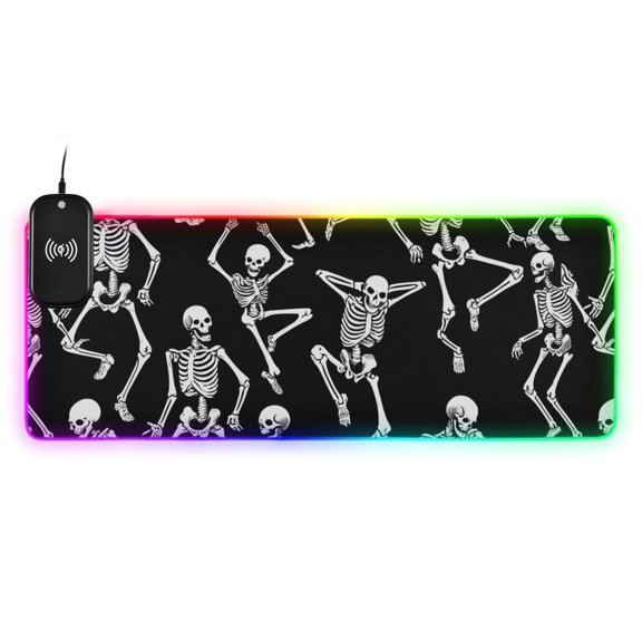 RGB Gaming Mouse Pad 15W Wireless Charging Large Waterproof Desk Mat 13 Light Modes Mousepad 35.4x15.7 Skeletons Dancing