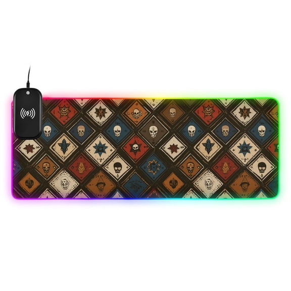 RGB Gaming Mouse Pad 15W Wireless Charging Large Waterproof Desk Mat 13 Light Modes Mousepad 35.4x15.7 Skull Star Card