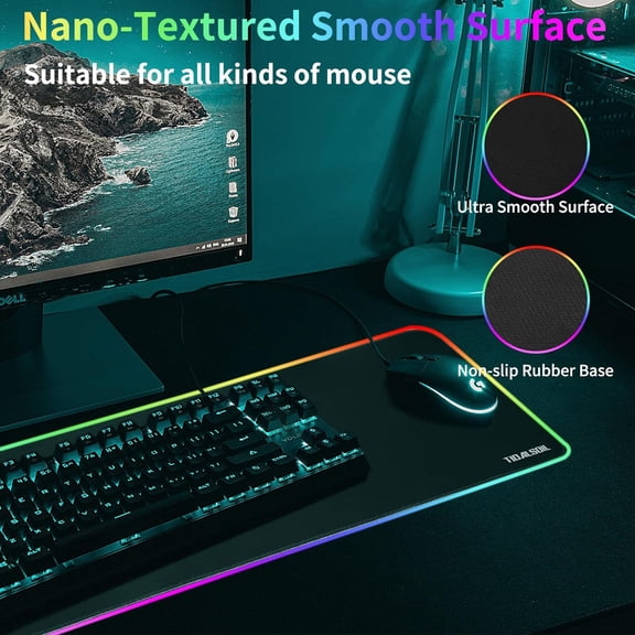 RGB Gaming Mouse Pad, 31.5 x 11.8 Inch Oversized Mouse Mat with 12 Light Modes, Non-Slip Rubber Base, Large Keyboard Pad for PC Gaming, OfficeBlack Classic
