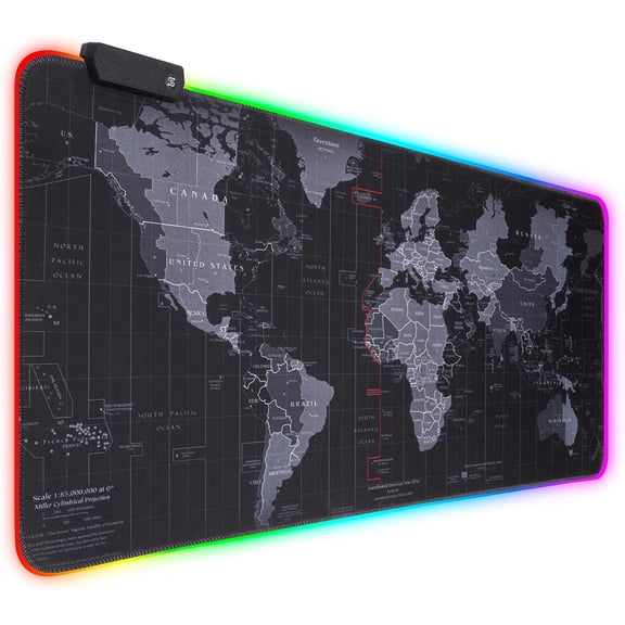 RGB Gaming Mouse Pad, Extra Large Gaming Mouse Mat for Gamer, Waterproof Office Desktop Mat with 14 Lighting Mode, Waterproof Desk Pad for PC Computer,Office (Map)
