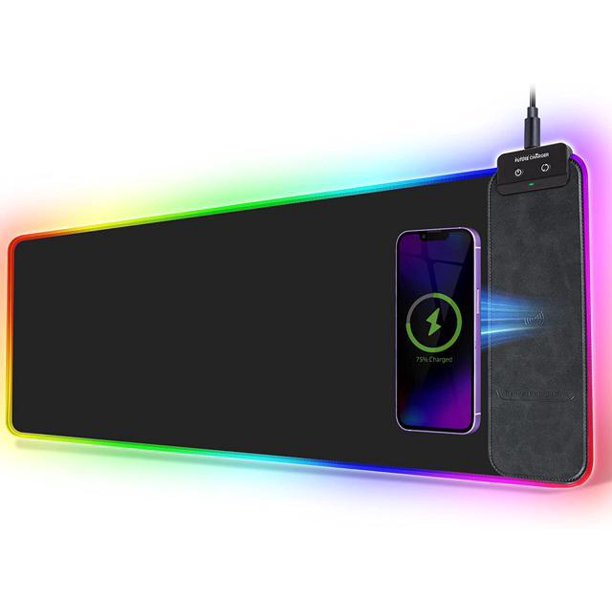 RGB Gaming Mouse Pad with Wireless Charger, Soft Keyboard Pad, Larger