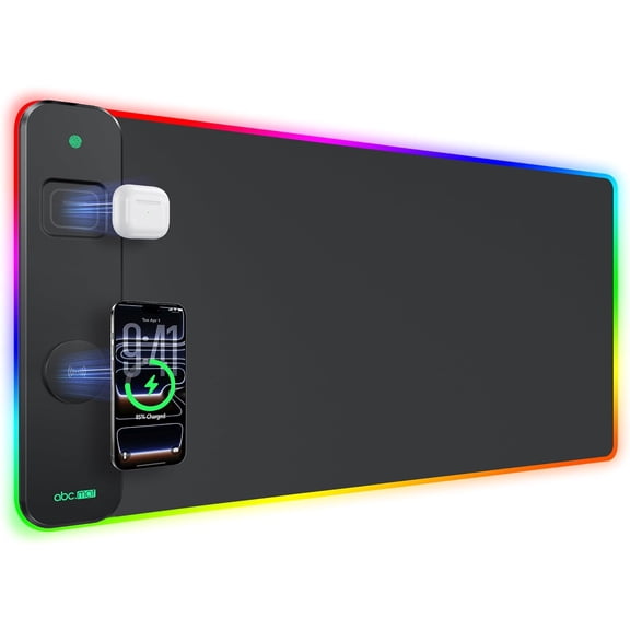 RGB Gaming Mouse Pad with Wireless Charging, 31.5"x15.8", 24 Light Effects, Non-Slip Waterproof Surface, Color: RGB-Mag