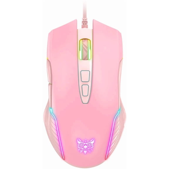 RGB Gaming Wired, USB Optical Computer Mice with RGB Backlit, 6 Adjustable DPI Up to 6400, Ergonomic Gamer Laptop PC with 7 Programmable Buttons for Windows Vista Linux (Pink)