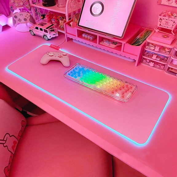 RGB Gaming Pad 31.5x12 Inch PC XL Large Extended Glowing Led Light Up Desk Pad Non-Slip Rubber Base Computer Cute Mousepad Mat Desk Accessories Gaming Setup 31.5x12 Inch