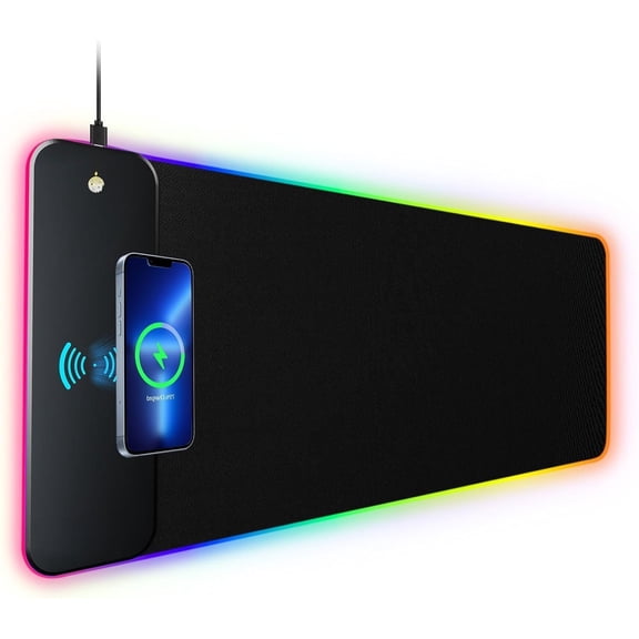 RGB Gaming Pad with 15W, Large Desk Mat 800x300x4mm, 10 Light Modes Keyboard Pad with Non-Slip Rubber Base, Mousepad for Gaming PC MacBook Laptop