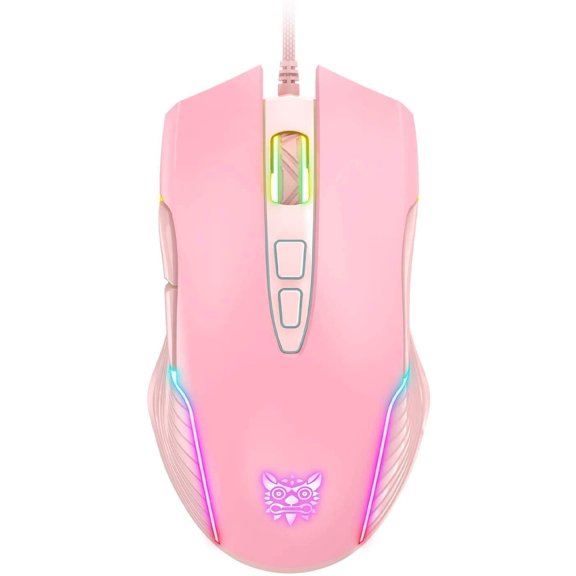 RGB Gaming Wired, USB Optical Computer Mice with RGB Backlit, 6 Adjustable DPI Up to 6400, Ergonomic Gamer Laptop PC with 7 Programmable Buttons for Windows Vista Linux (Pink)