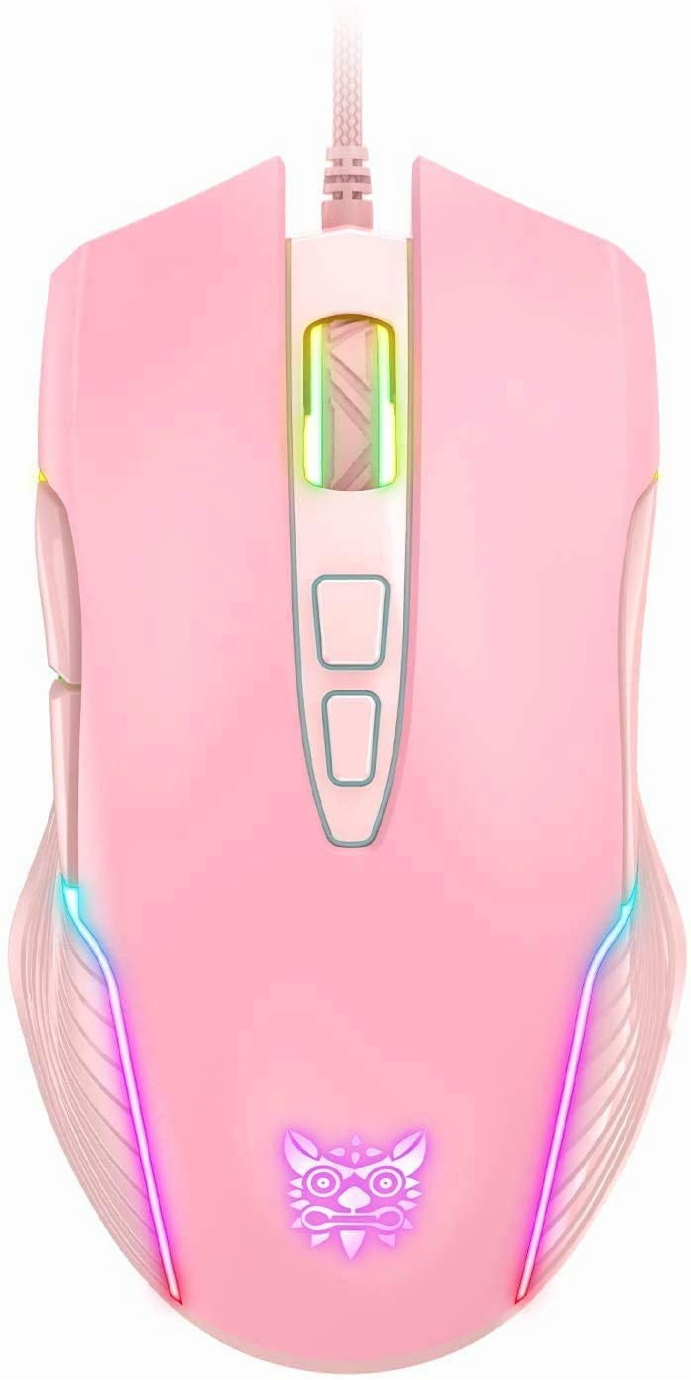 RGB Gaming Wired, USB Optical Computer Mice with RGB Backlit, 6 Adjustable DPI Up to 6400, Ergonomic Gamer Laptop PC with 7 Programmable Buttons for Windows Vista Linux (Pink)